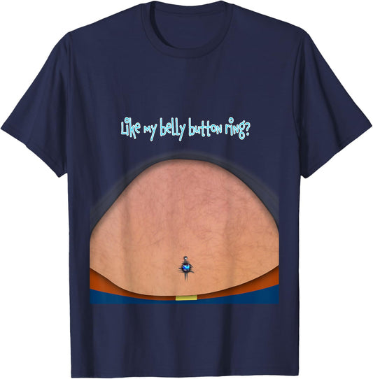 Fake Fat Hairy Belly Dad Bod with Bellybutton Ring T-Shirt - T-Shirt | Navy