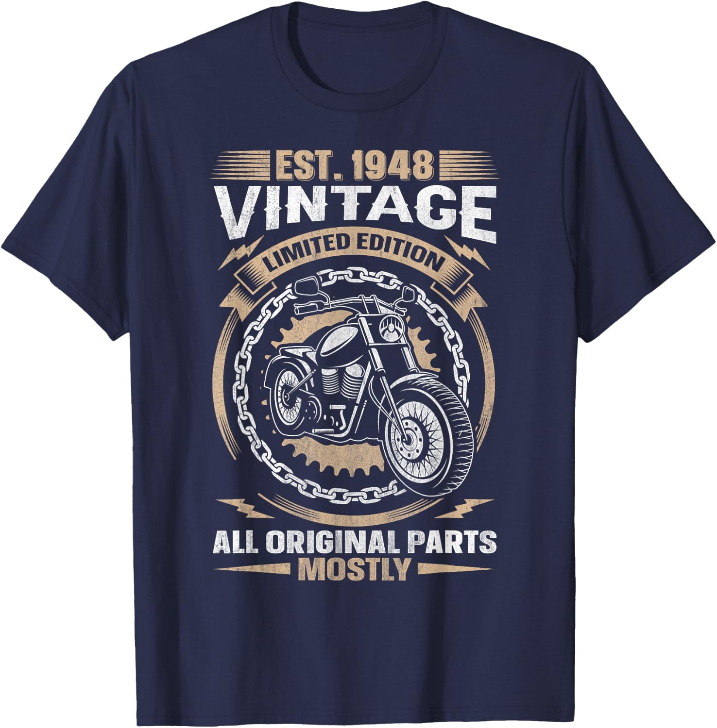 Est 1948 Vintage All Original Parts Motorcycle 76th Birthday T-Shirt - T-Shirt | Navy