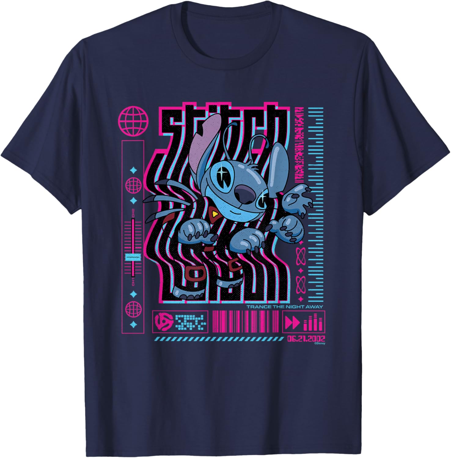 Disney Lilo & Stitch Techno Trance The Night Away 2002 T-Shirt - T-Shirt | Navy