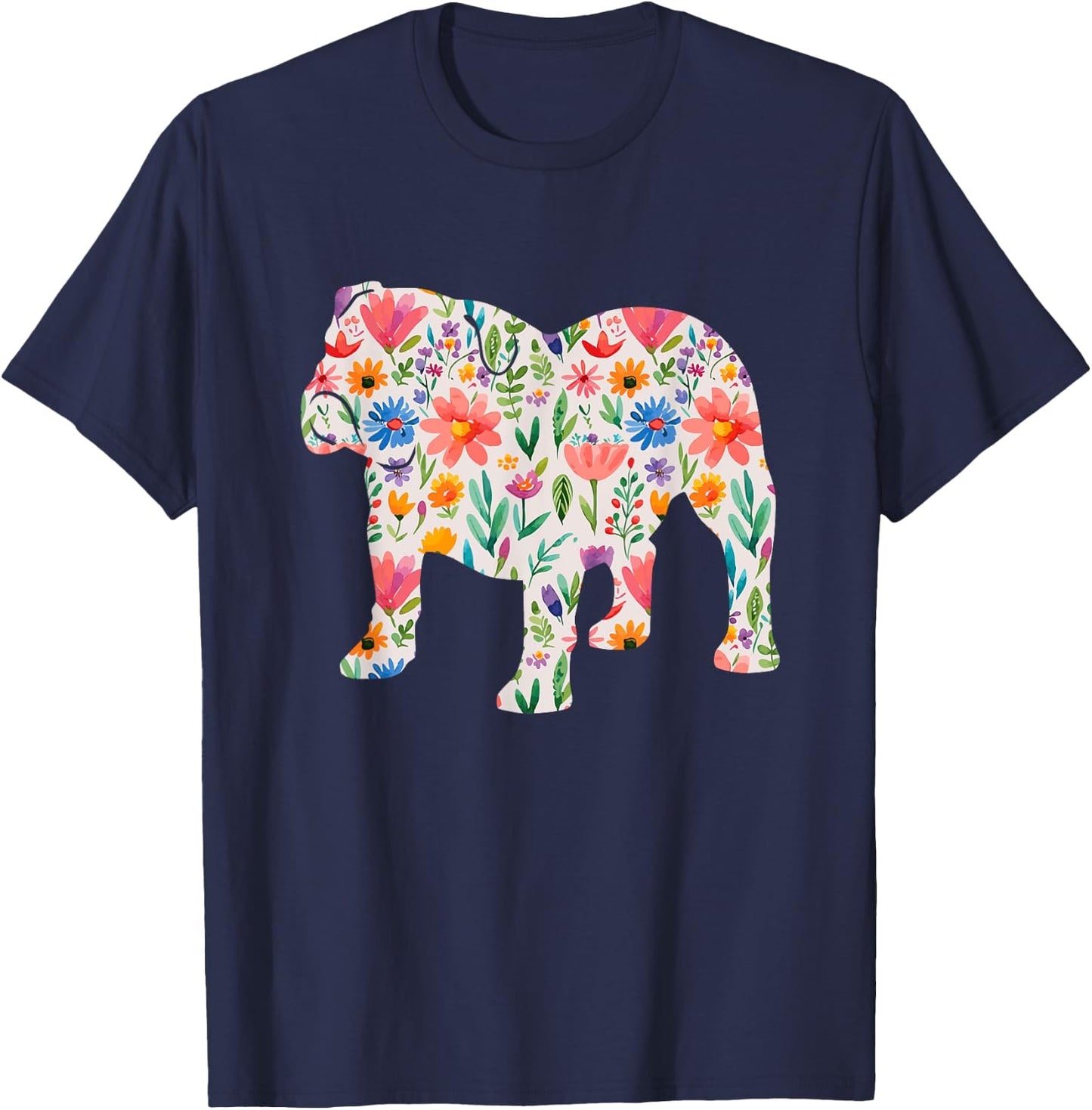English Bulldog watercolor flowers design Women Kids T-Shirt - T-Shirt | Navy