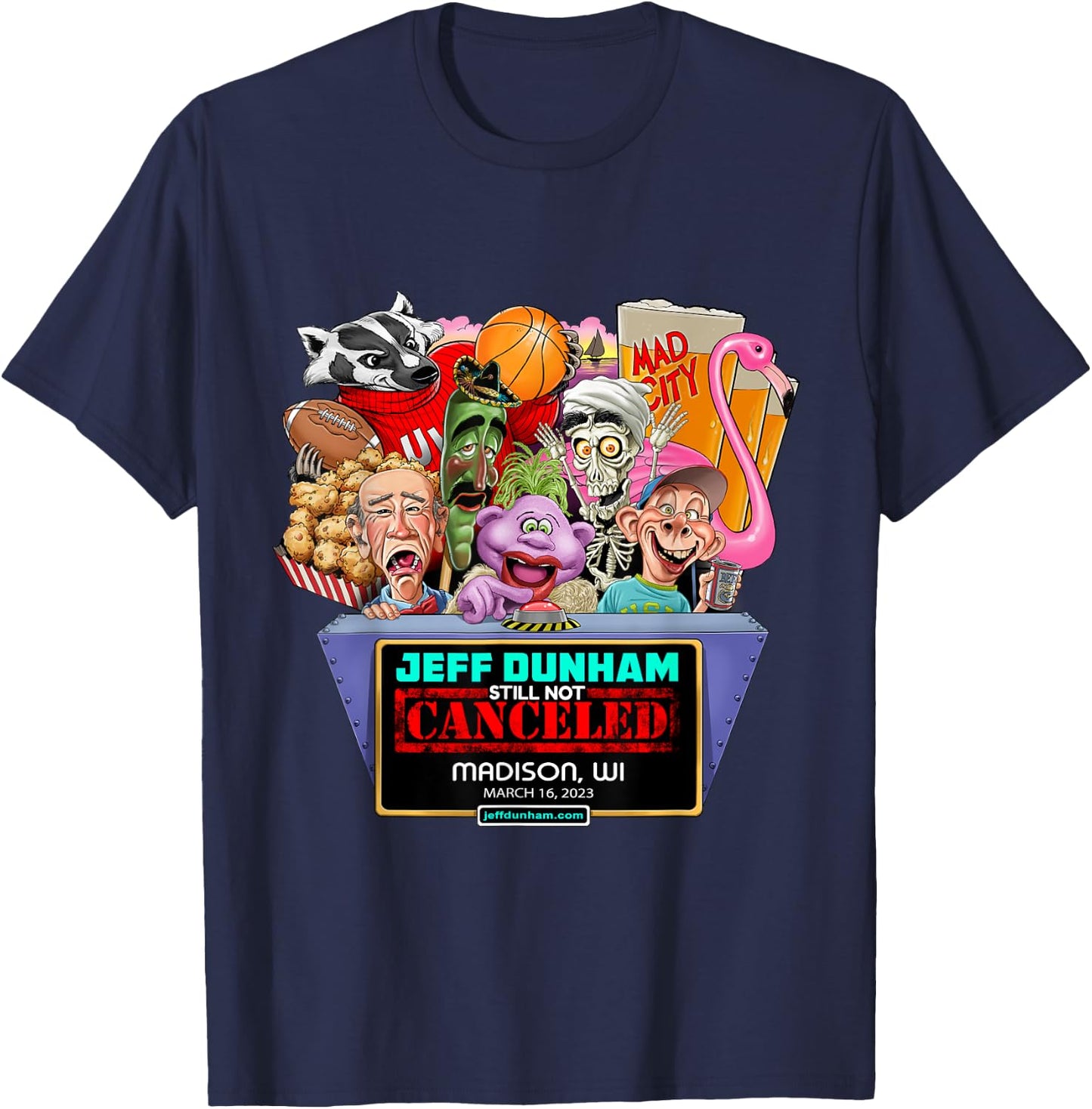 Jeff Dunham Madison, WI (2023) T-Shirt - T-Shirt | Navy