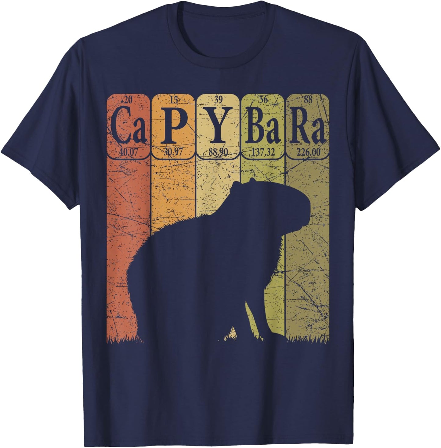 Capybara Periodic Table Elements Capybara Retro Rodent T-Shirt - T-Shirt | Navy