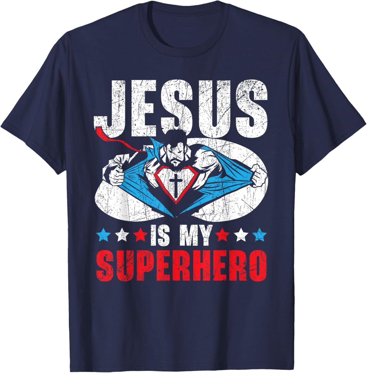 Jesus Is My Superhero Religious Pastor Christian Believer T-Shirt - T-Shirt | Navy