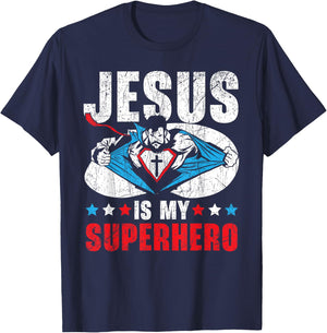Jesus Is My Superhero Religious Pastor Christian Believer T-Shirt - T-Shirt | Navy