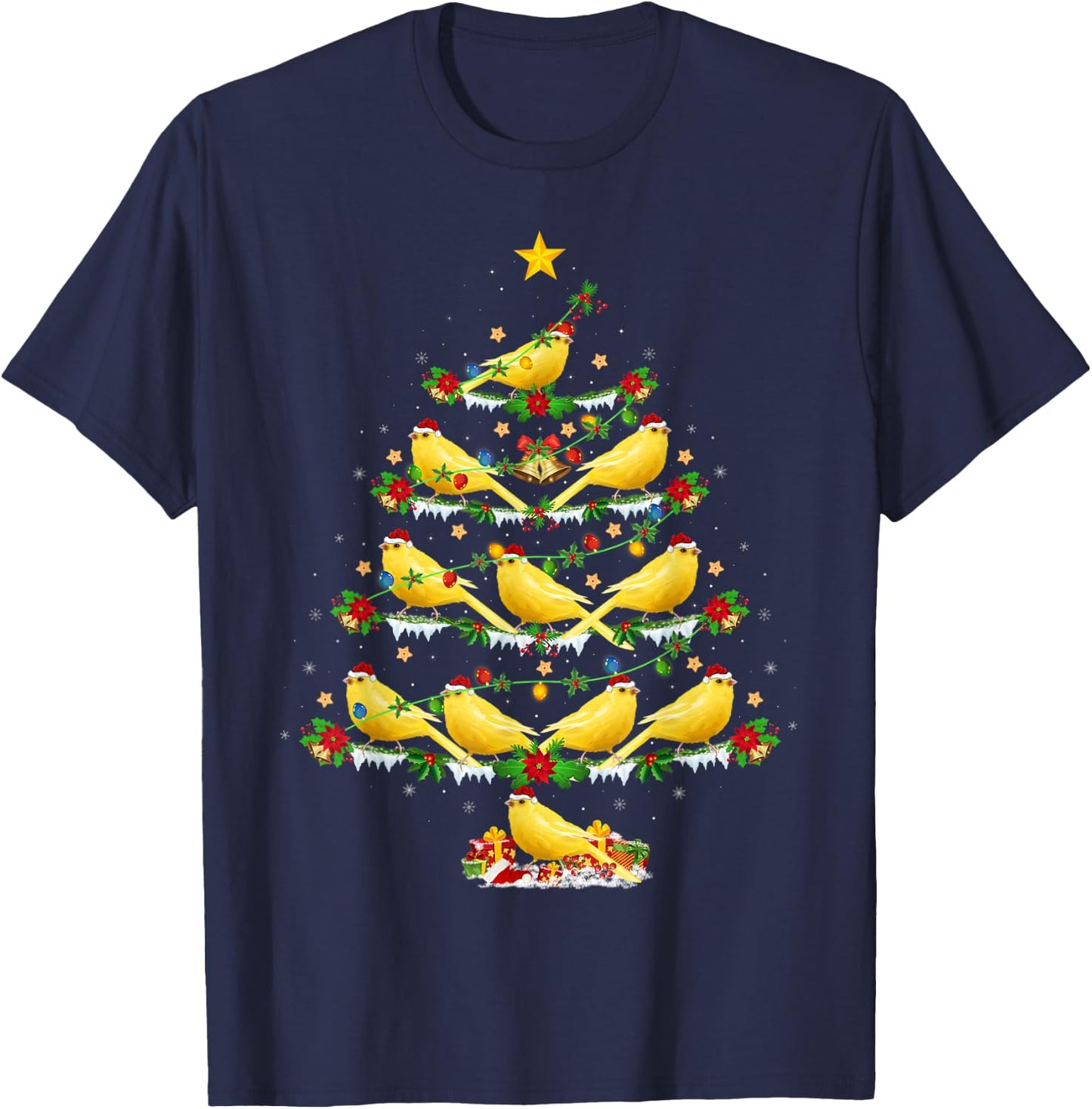 Canary Bird Lover Xmas Lights Canary Christmas Tree T-Shirt - T-Shirt | Navy