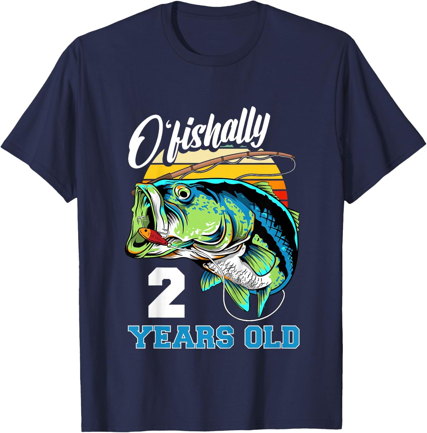 Ofishally 2 Years Old Fisherman 2nd Birthday Fishing T-Shirt - T-Shirt | Navy