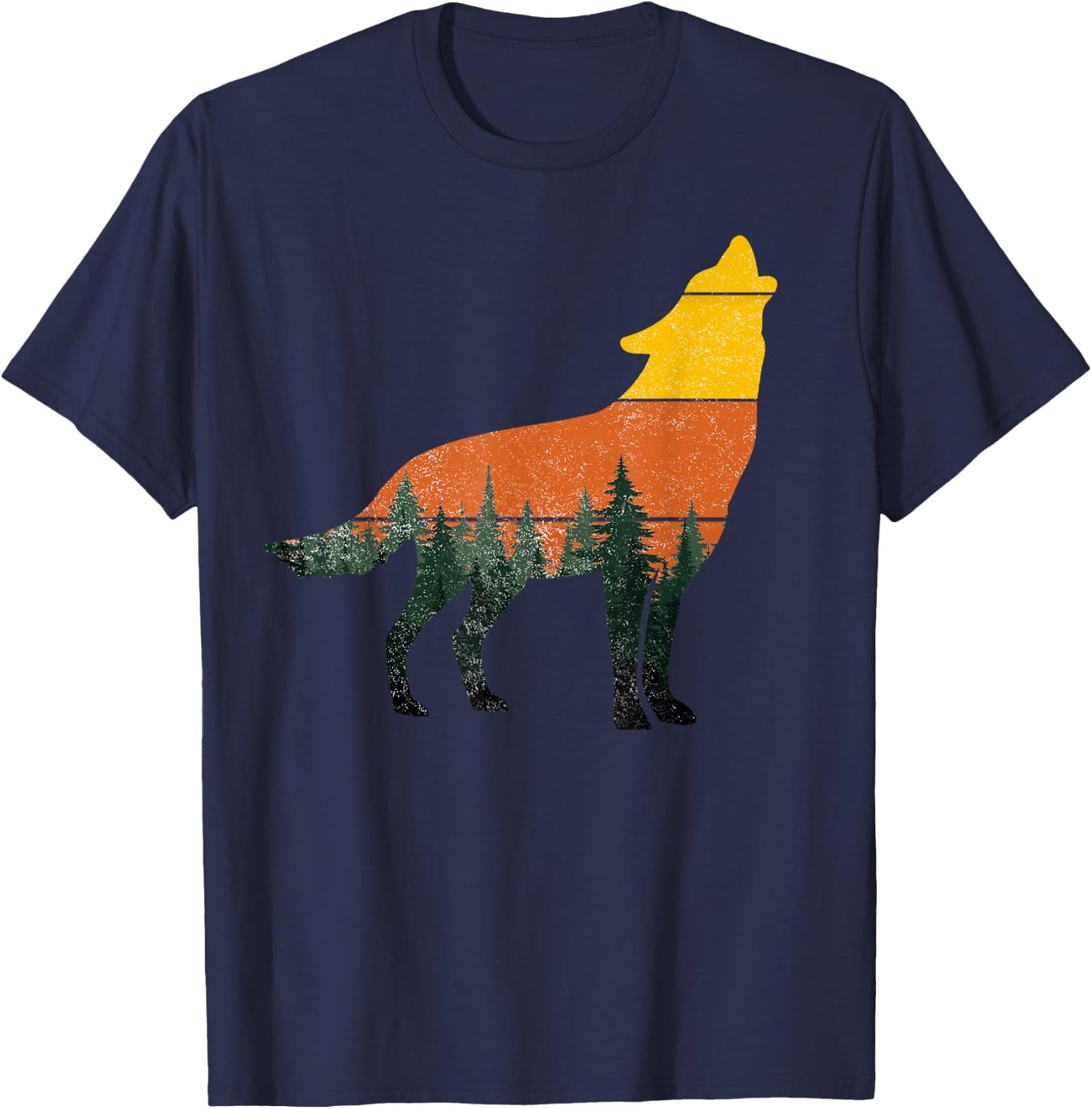 Wolf Outdoor Forest Nature Wildlife Animal Vintage Retro T-Shirt - T-Shirt | Navy