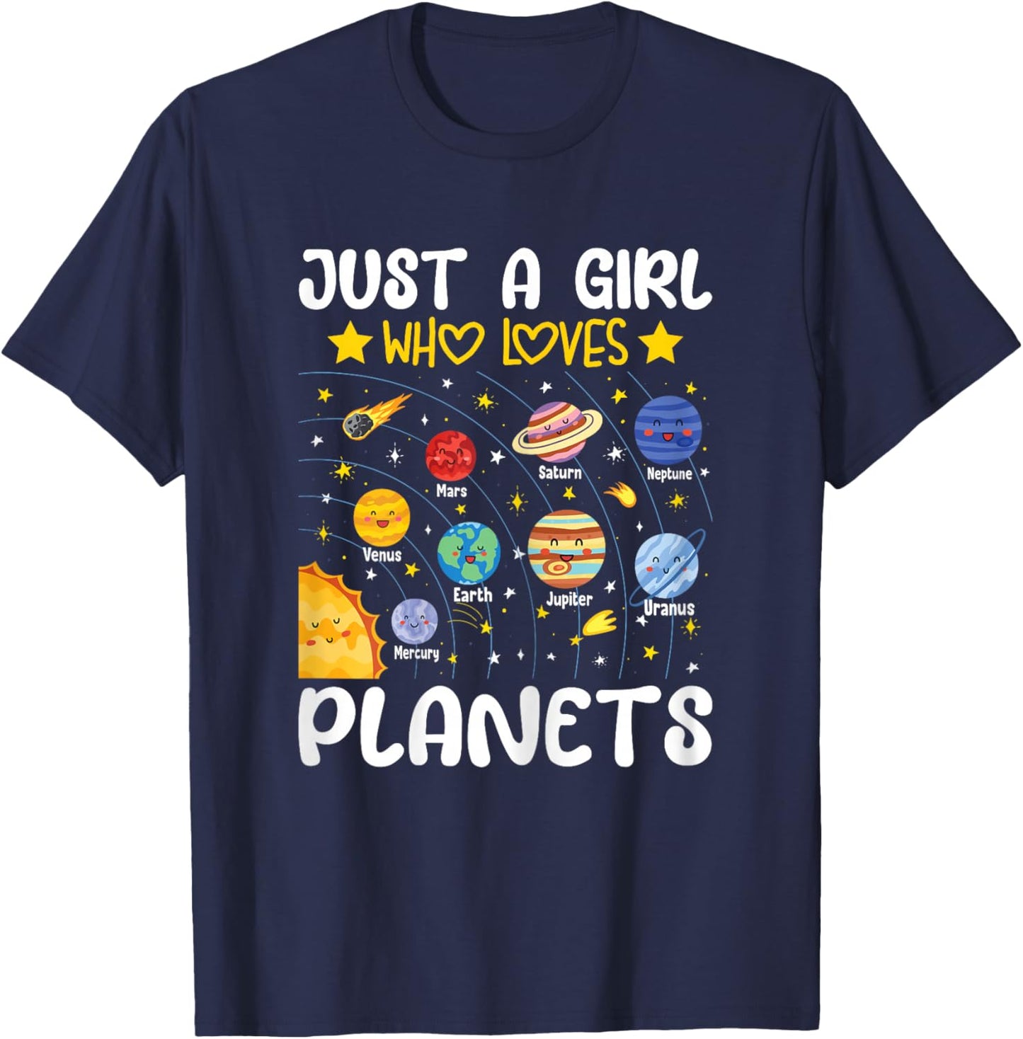 Just A Girl Who Loves Planets Solar Space Science Lover Girl T-Shirt - T-Shirt | Navy