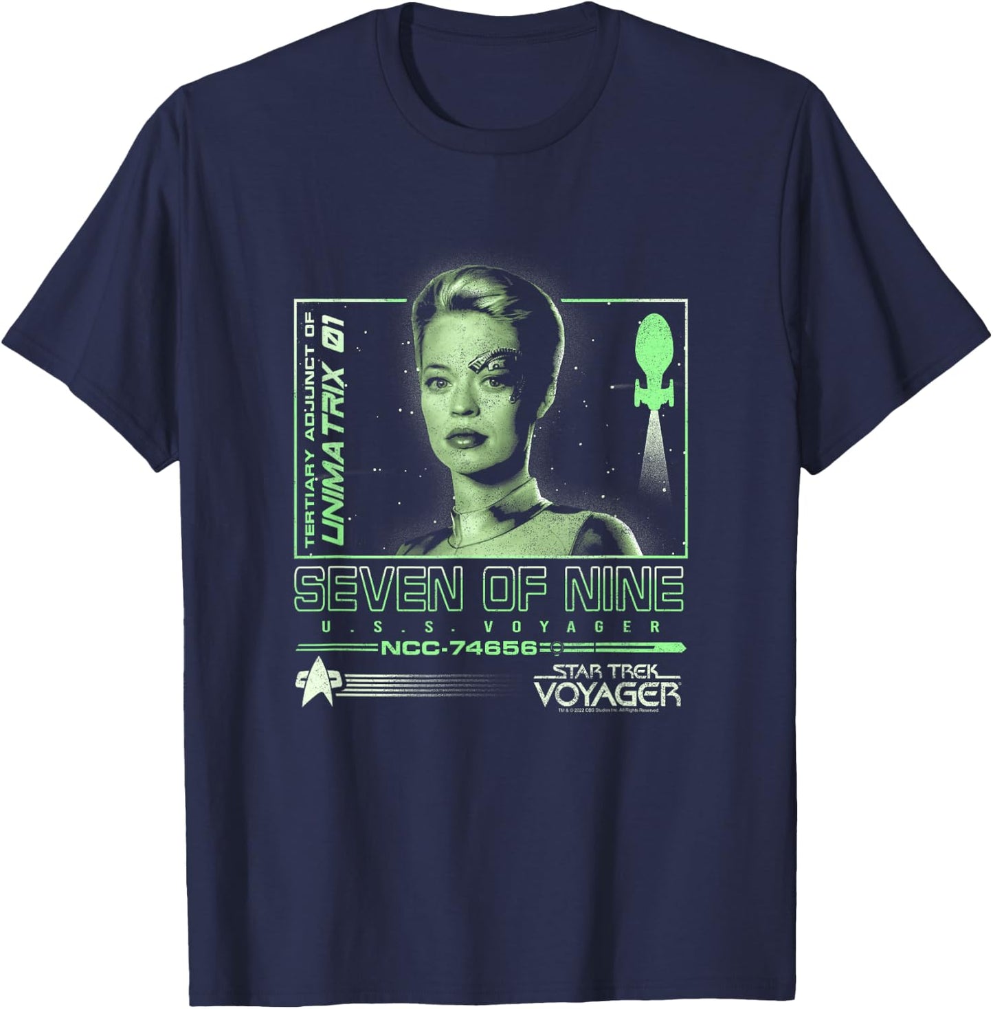 Star Trek: Voyager Seven of Nine Neon Starfleet Portrait T-Shirt - T-Shirt | Navy