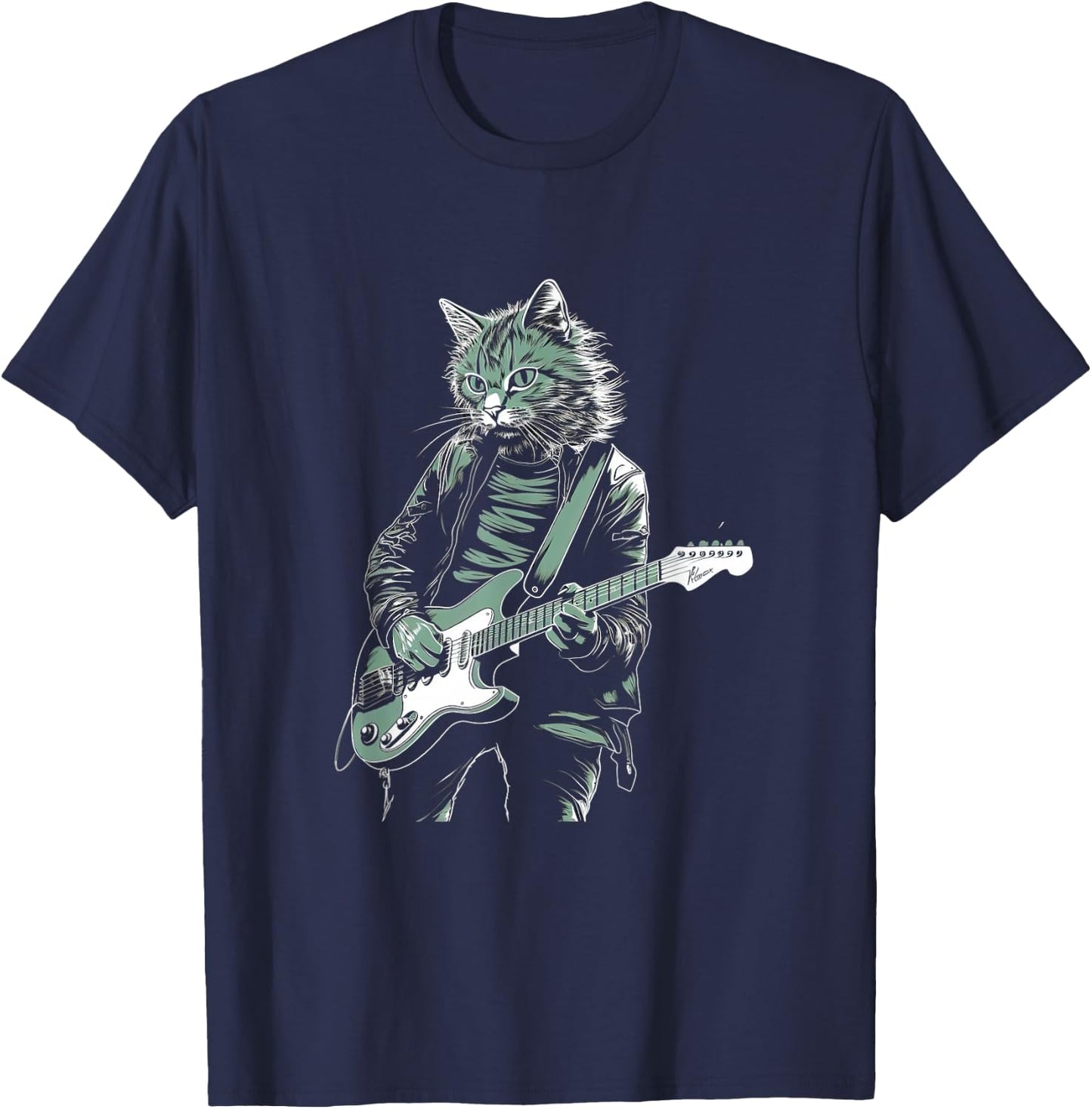 Cat Playing Bass Guitar Guitarist Rocker cool T-Shirt - T-Shirt | Navy