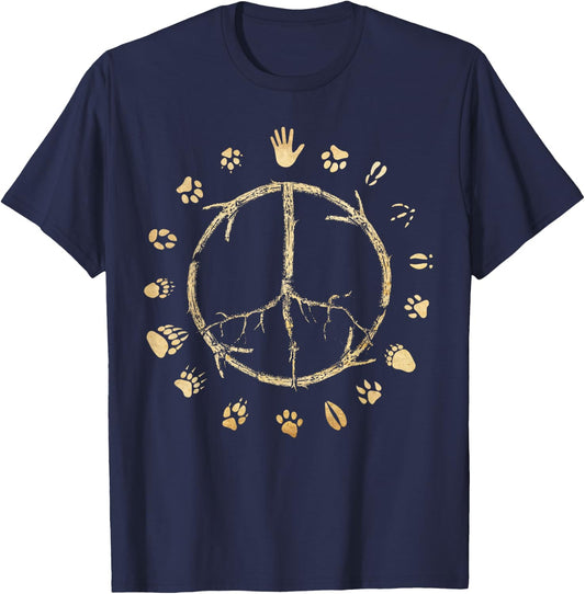 Animal Rights Awareness Peace Sign Tree Paw Print T-Shirt - T-Shirt | Navy