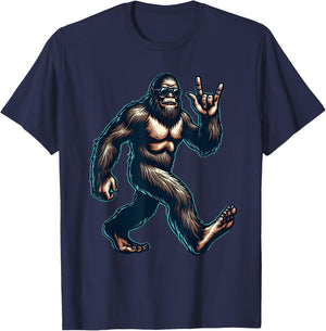 Bigfoot Sasquatch Loves Rock And Roll Dads Funny BigFoot T-Shirt - T-Shirt | Navy