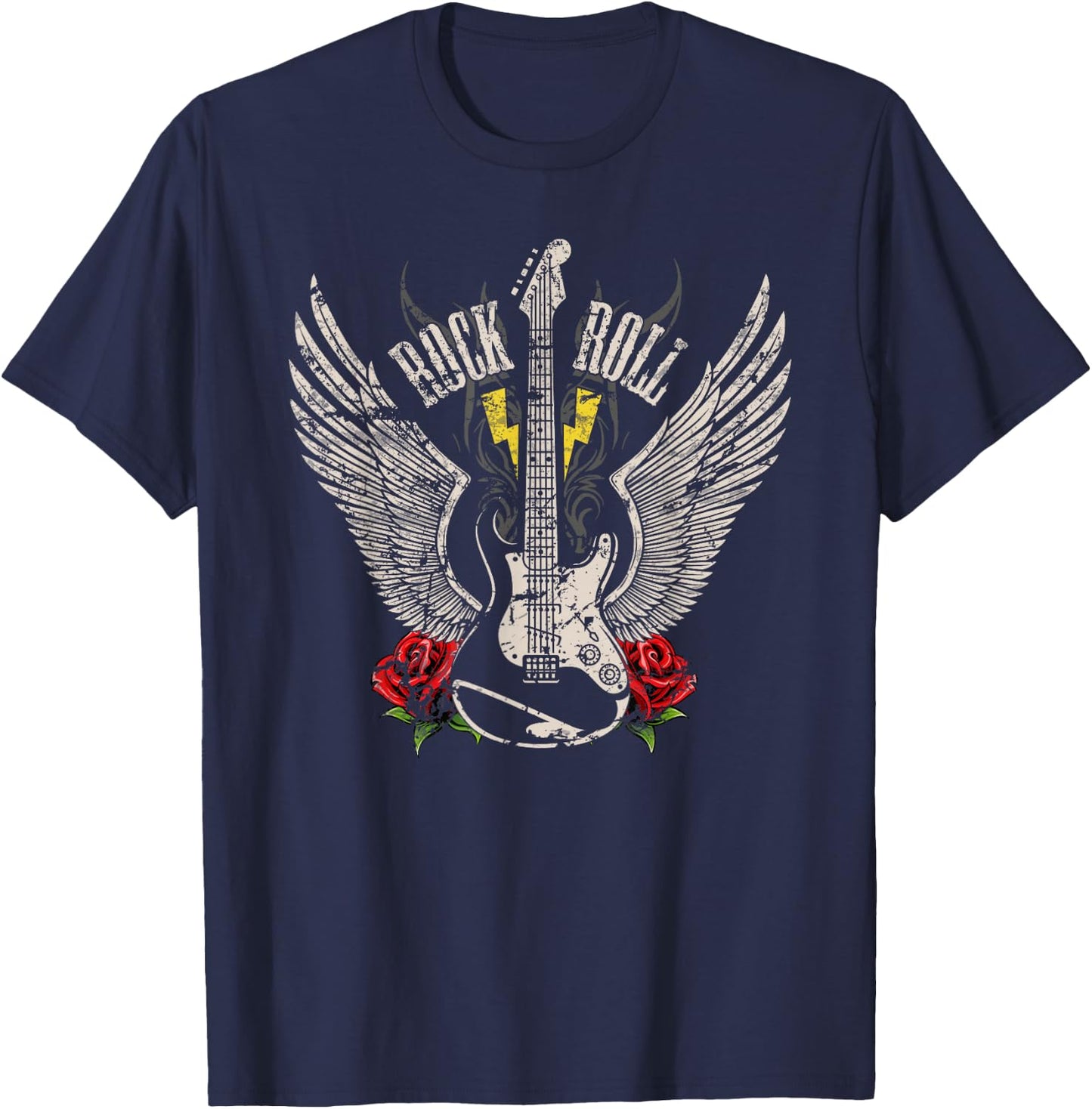 Rock and Roll Guitar Vintage Rock Music T-Shirt - T-Shirt | Navy