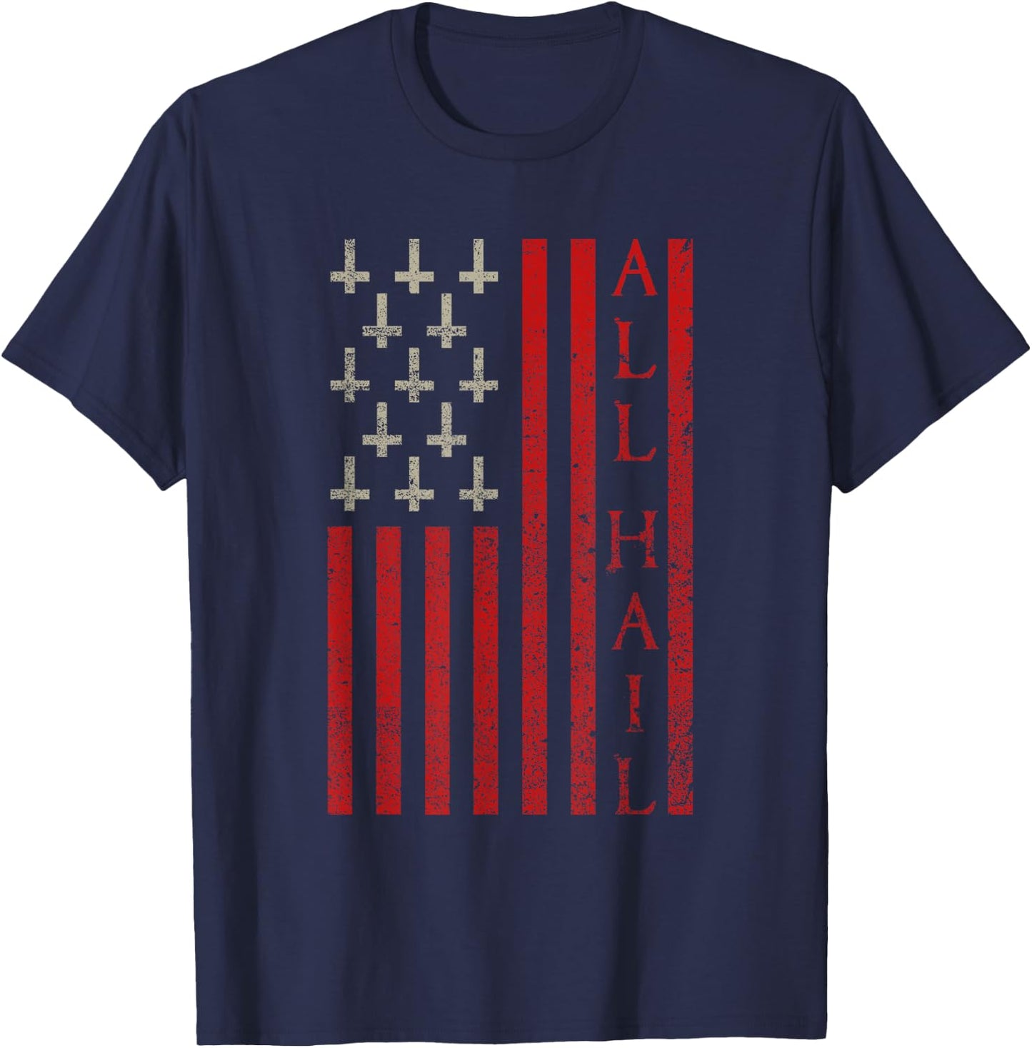 Patriotic Satan American Flag Occult Pentagram Baphomet 666 Men T-Shirt - T-Shirt | Navy