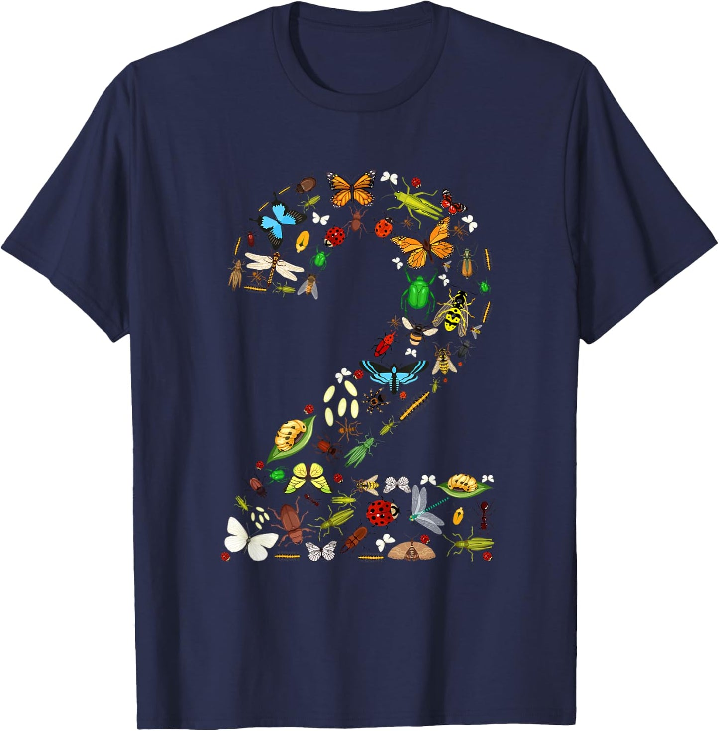 2 Years Old Two Bug 2nd Birthday Bugs Insects Boy Girl T-Shirt - T-Shirt | Navy