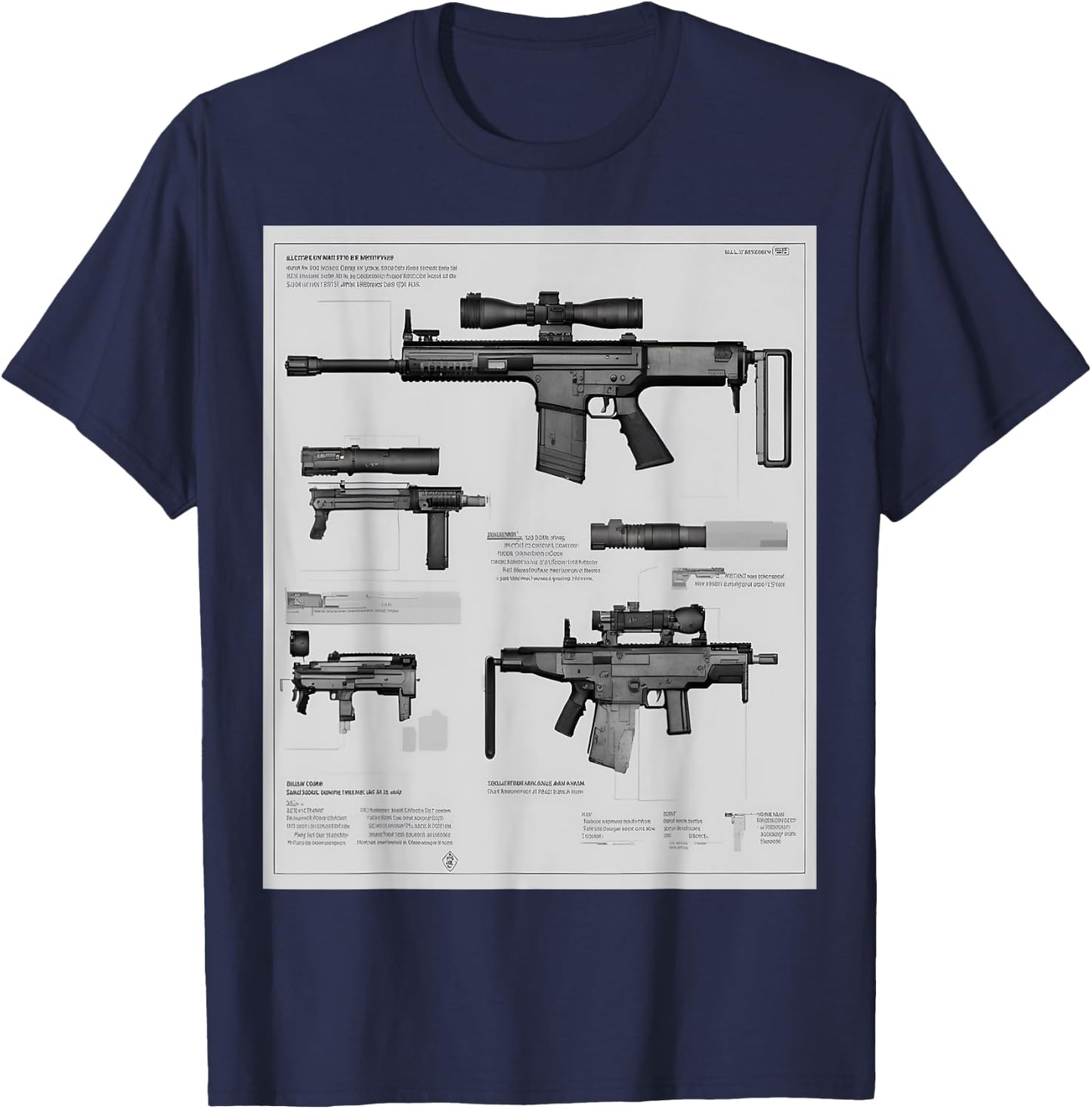 Fn Scar-h Battle Rifle Schematic T-Shirt - T-Shirt | Navy