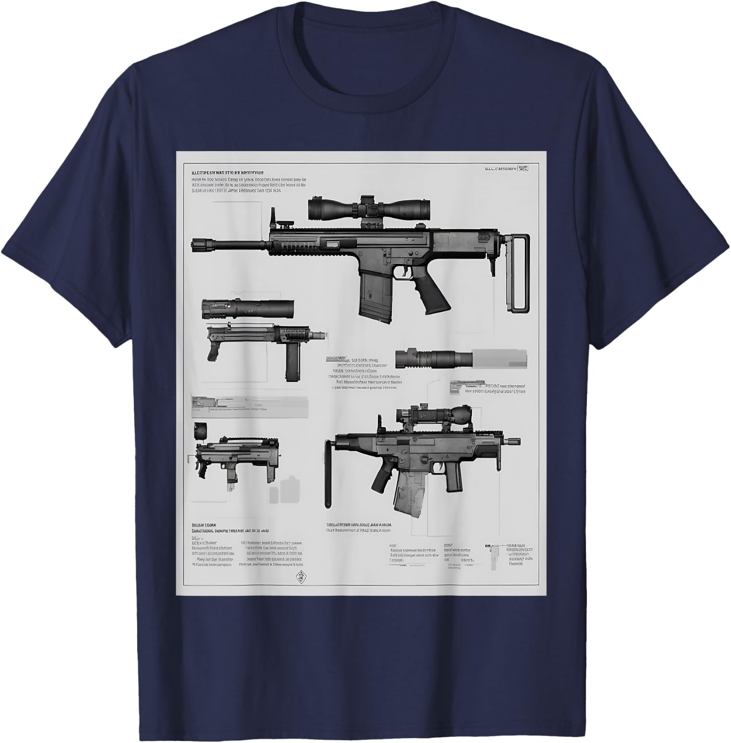 Fn Scar-h Battle Rifle Schematic T-Shirt - T-Shirt | Navy
