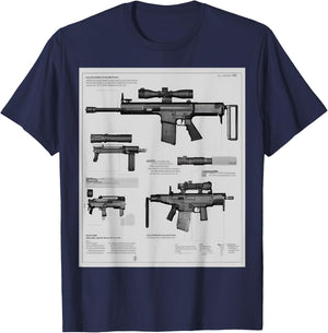 Fn Scar-h Battle Rifle Schematic T-Shirt - T-Shirt | Navy