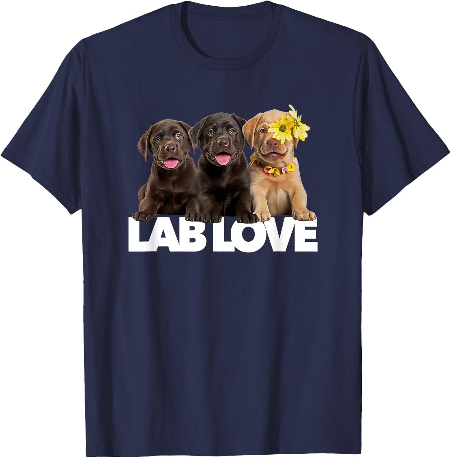 Lab Love labrador retriever chocolate black yellow dog puppy Men Women T-Shirt - T-Shirt | Navy