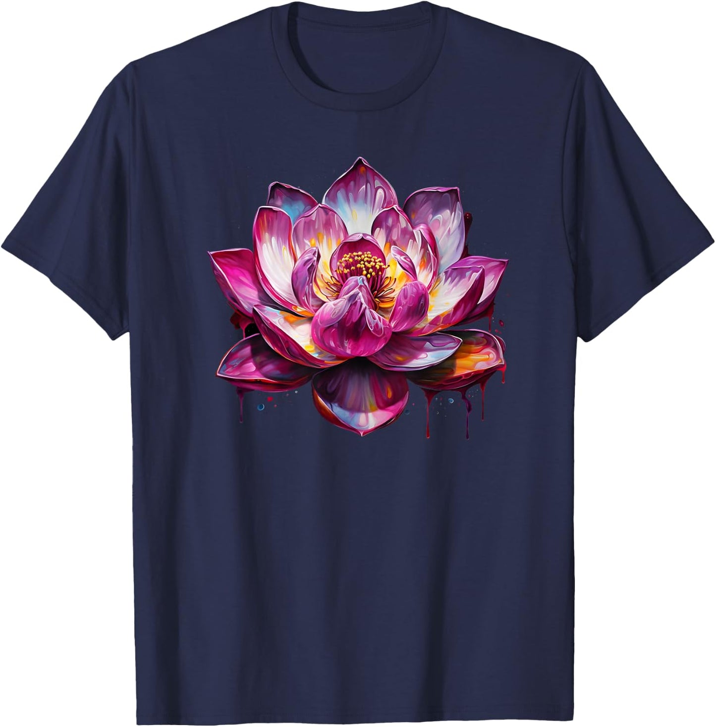 Colorful Lotus Funny Graffiti Trendy Cute Flower Fashion T-Shirt - T-Shirt | Navy
