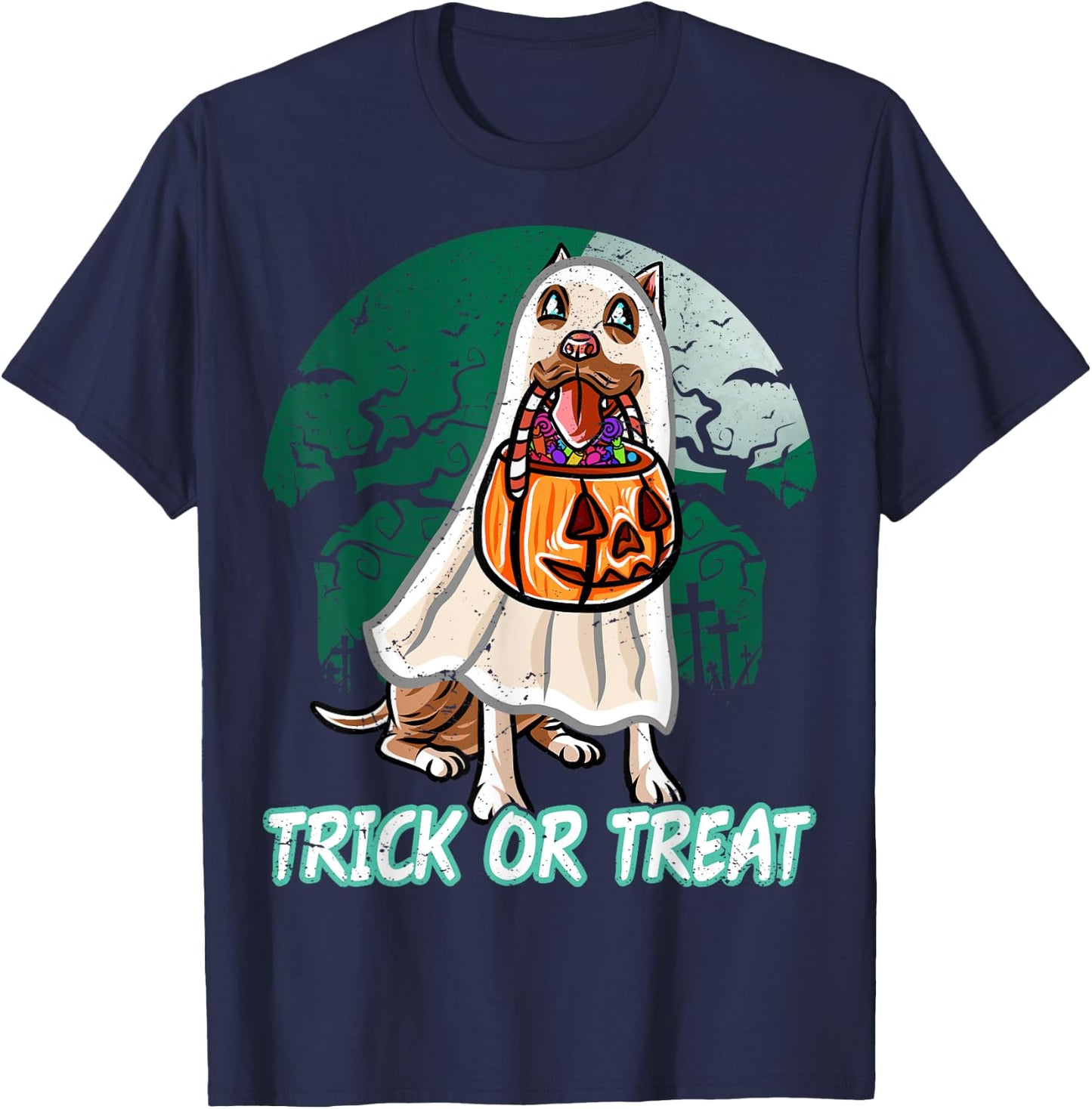 Pitbull Pittie Happy Halloween Costume Ghost T-Shirt - T-Shirt | Navy