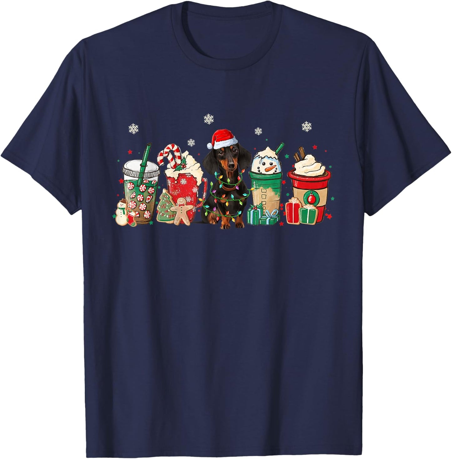 Coffee Latte Christmas Funny Christmas Coffee and Dachshund T-Shirt - T-Shirt | Navy
