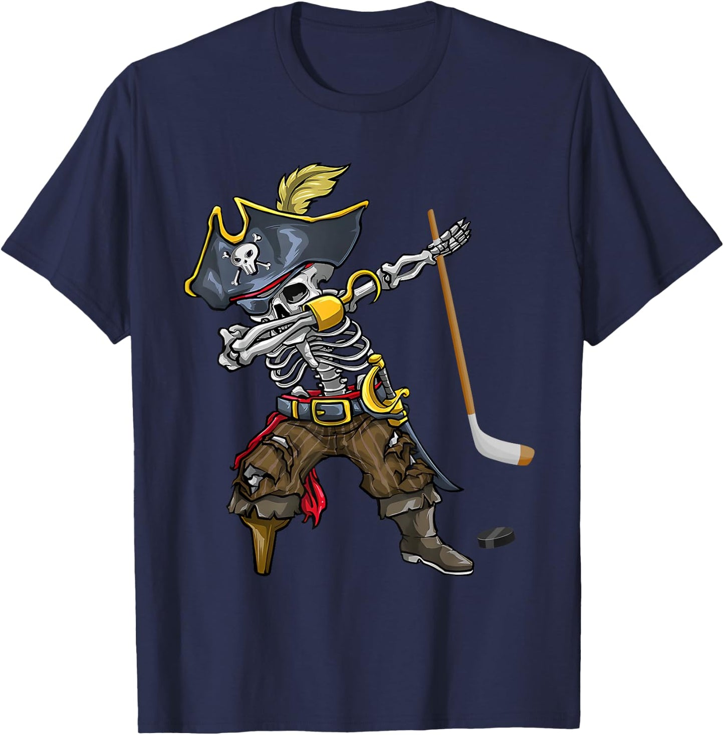 Dabbing Skeleton Pirate Hockey Lover Halloween Costume T-Shirt - T-Shirt | Navy