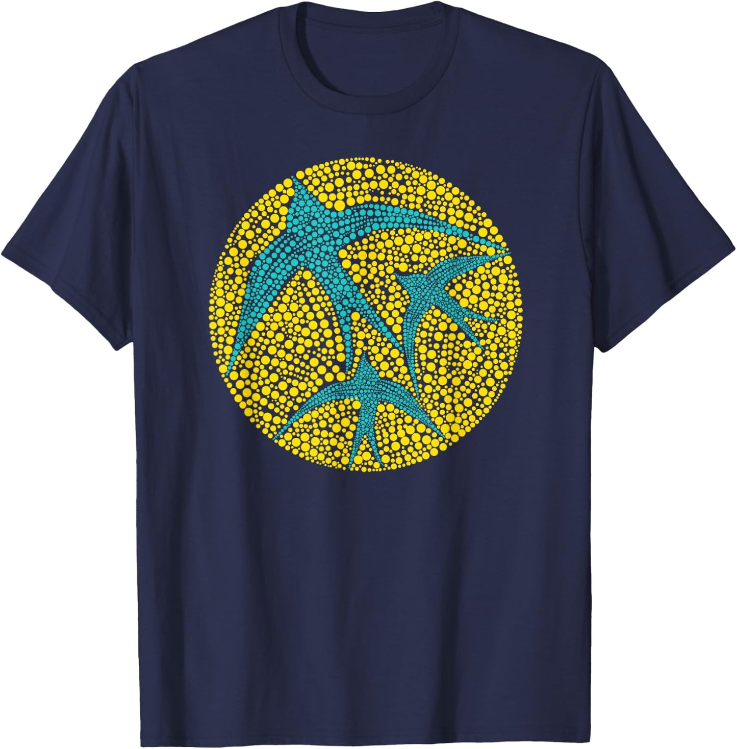 Swarm of Swallows Flying Aboriginal Art Style Flock of Birds T-Shirt - T-Shirt | Navy