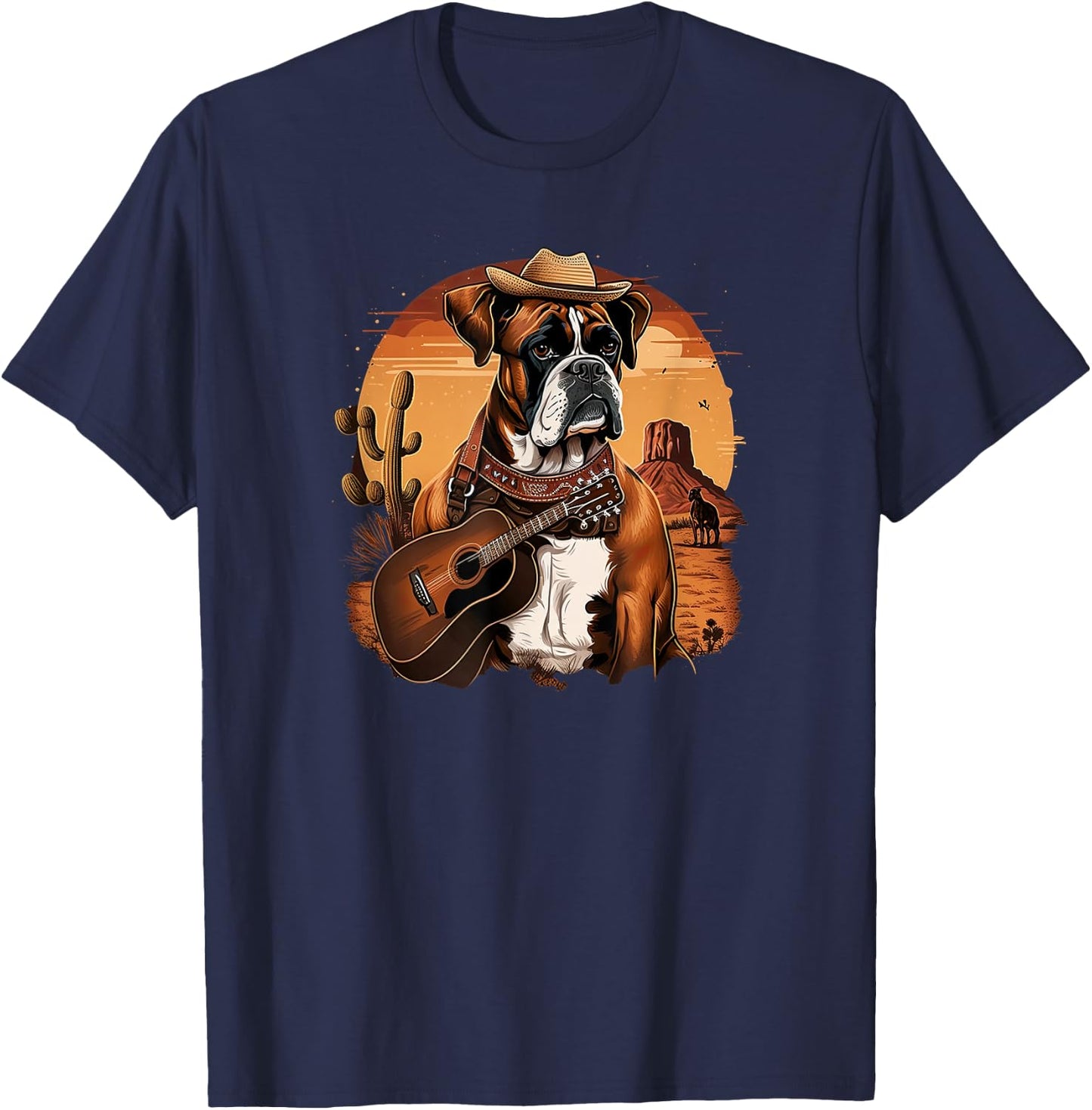 Funny Dog Boxer Country Music Rodeo Cowboy guitar T-Shirt - T-Shirt | Navy