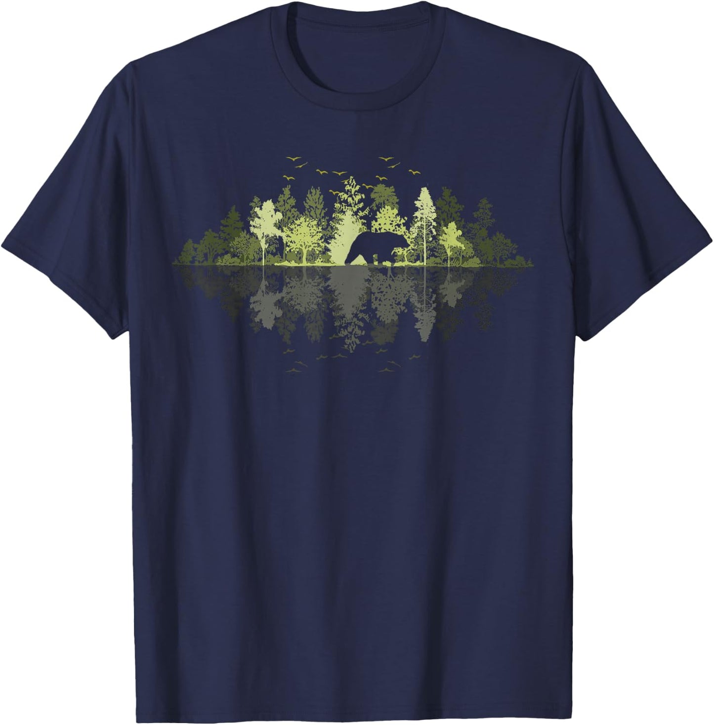 Trees Reflection Wildlife Nature Animal Bear Outdoor Forest T-Shirt - T-Shirt | Navy