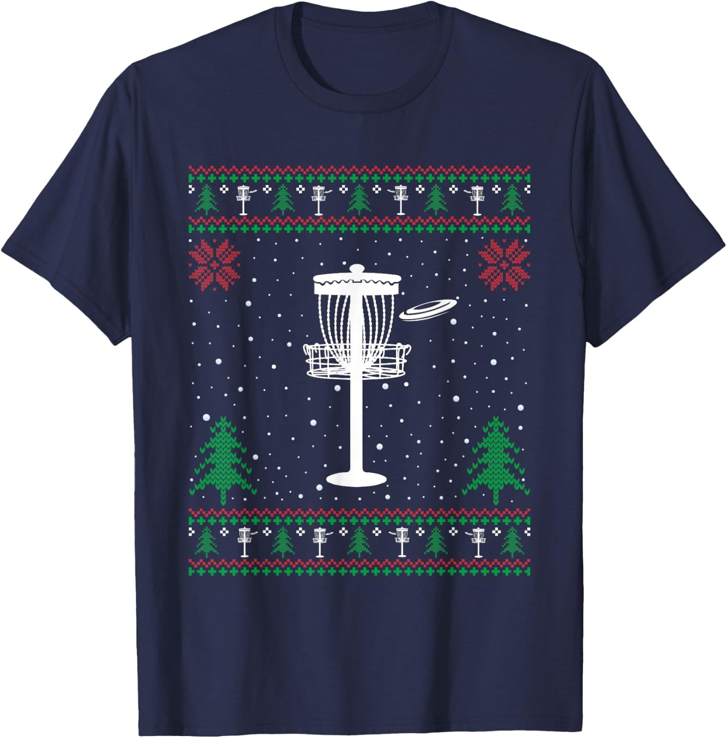 Funny Disc Golf Lovers Santa Hat Ugly Christmas Sweater T-Shirt - T-Shirt | Navy