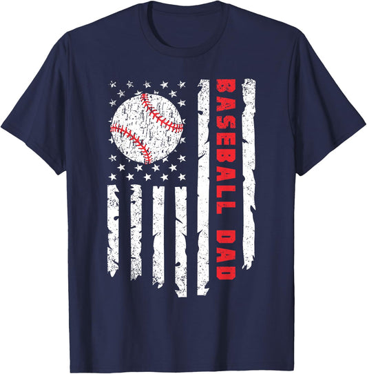 Baseball DAD USA American Flag Fathers Day 4th of July T-Shirt - T-Shirt | Navy