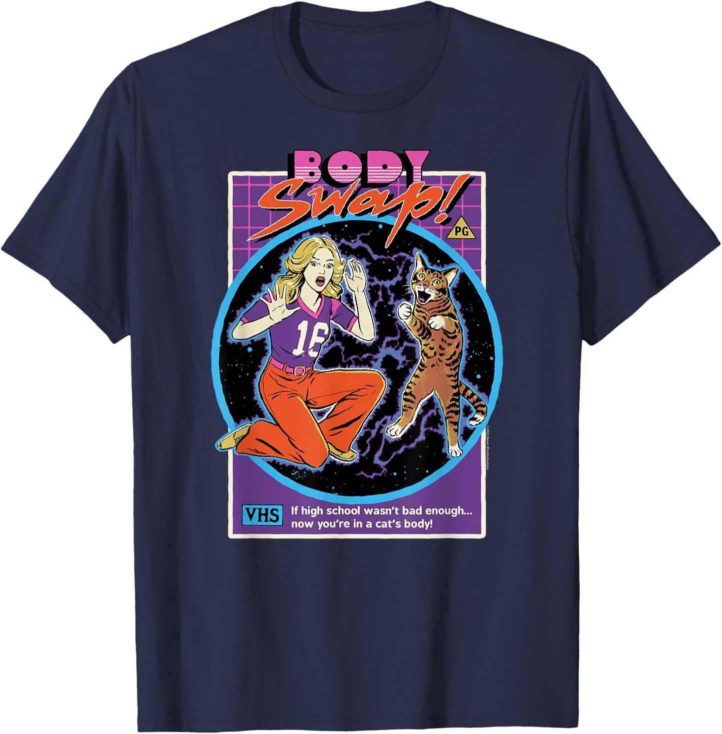 Steven Rhodes Cat Girl Body Swap 80's Retro Dark Humor T-Shirt - T-Shirt | Navy