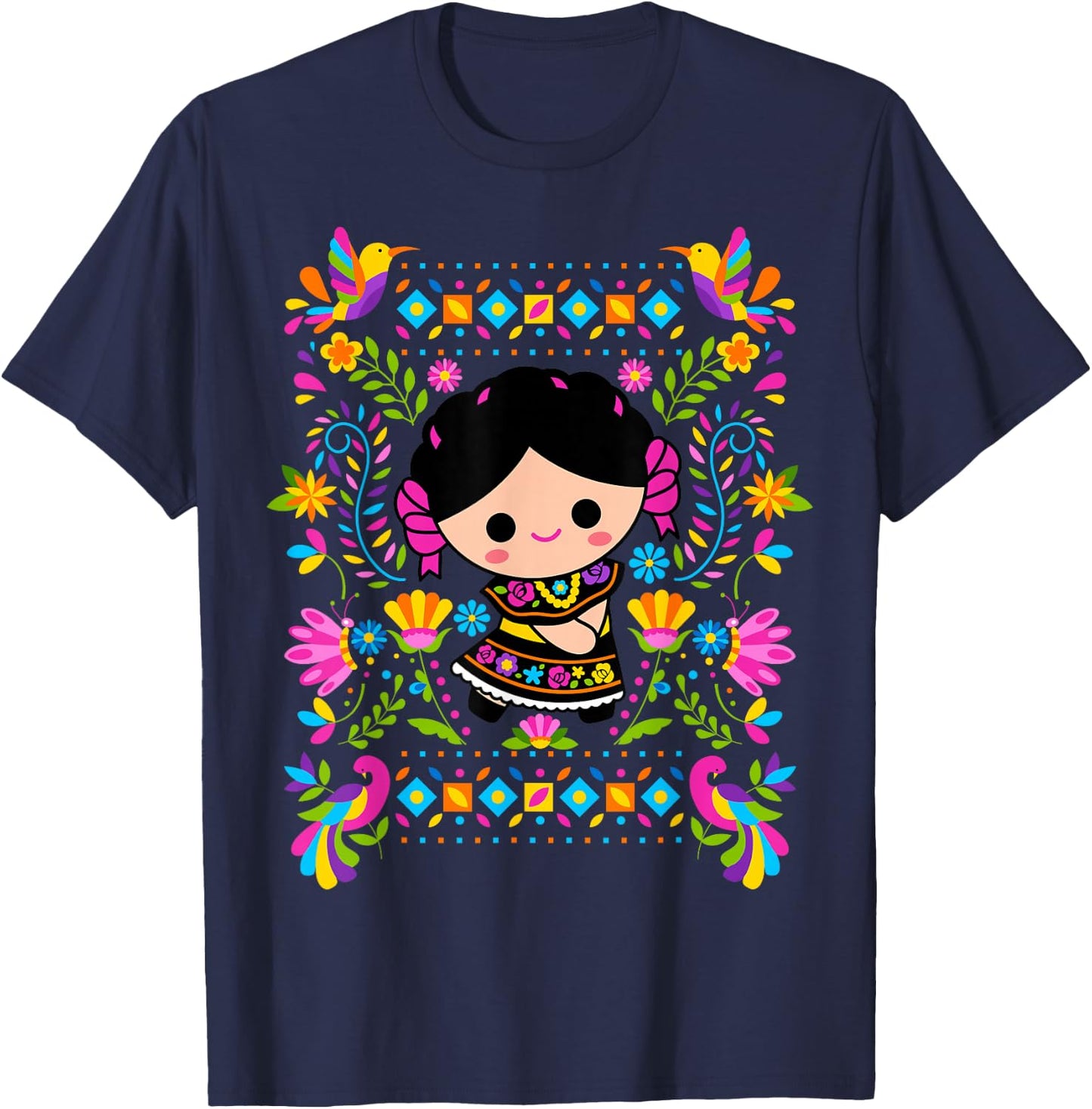 Viva Mexico Mexican Girl Kids Flag Independence Day Girls T-Shirt - T-Shirt | Navy