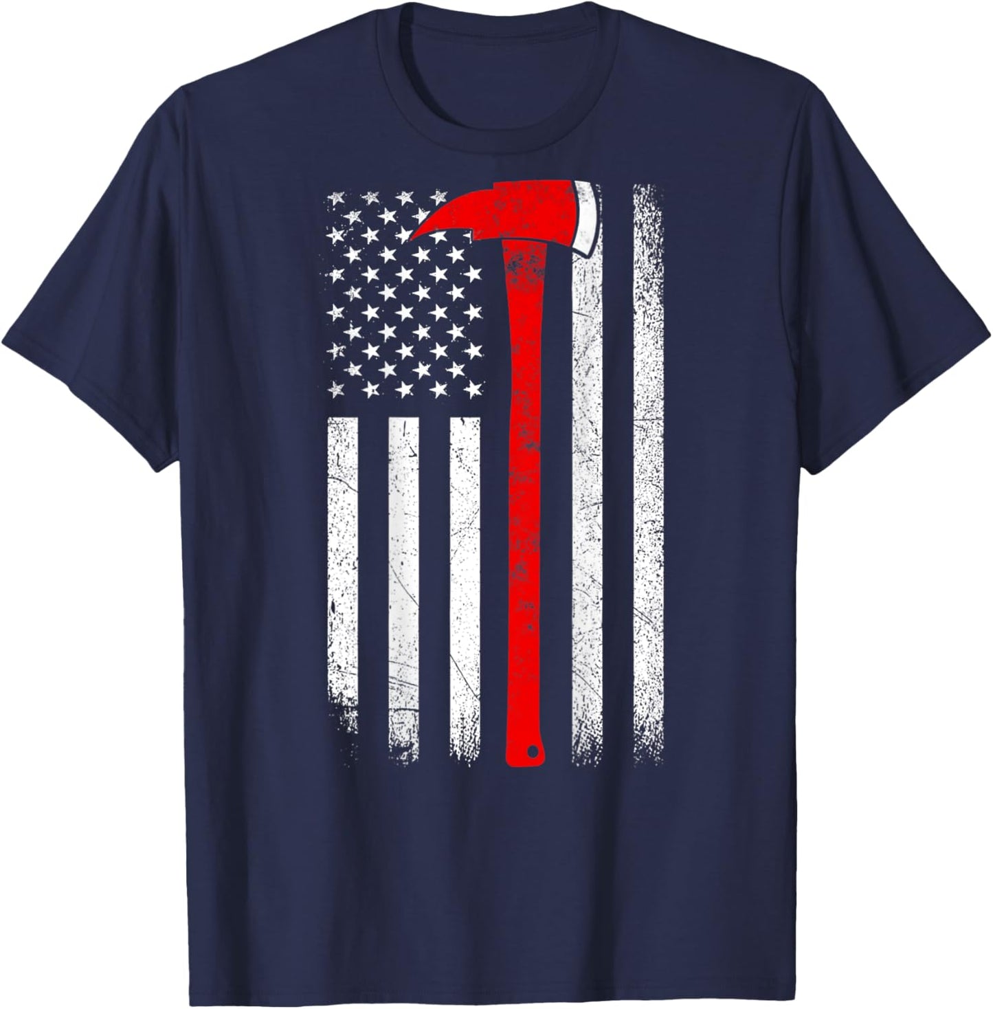 American Flag Axe Thin Red Line Firefighter Support ON BACK Women Kids Men T-Shirt - T-Shirt | Navy