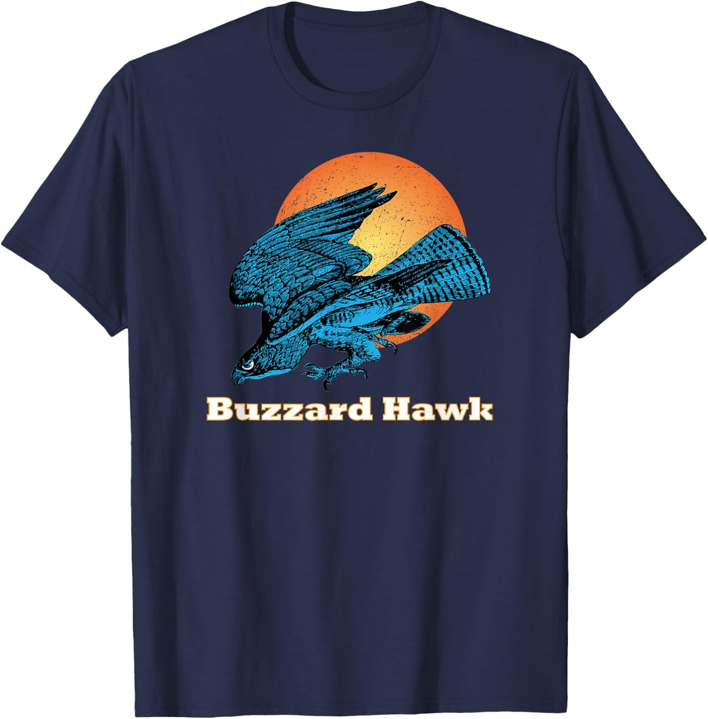 Happy Happy Halloween Blue Buzzard Hawk Orange Moon Light T-Shirt - T-Shirt | Navy