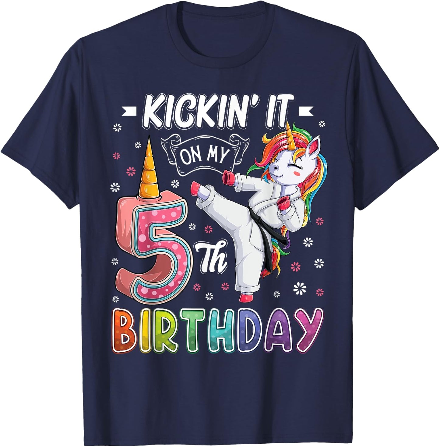 Unicorn Karate 5th Birthday Five 5 Years Old Taekwondo Kids T-Shirt - T-Shirt | Navy