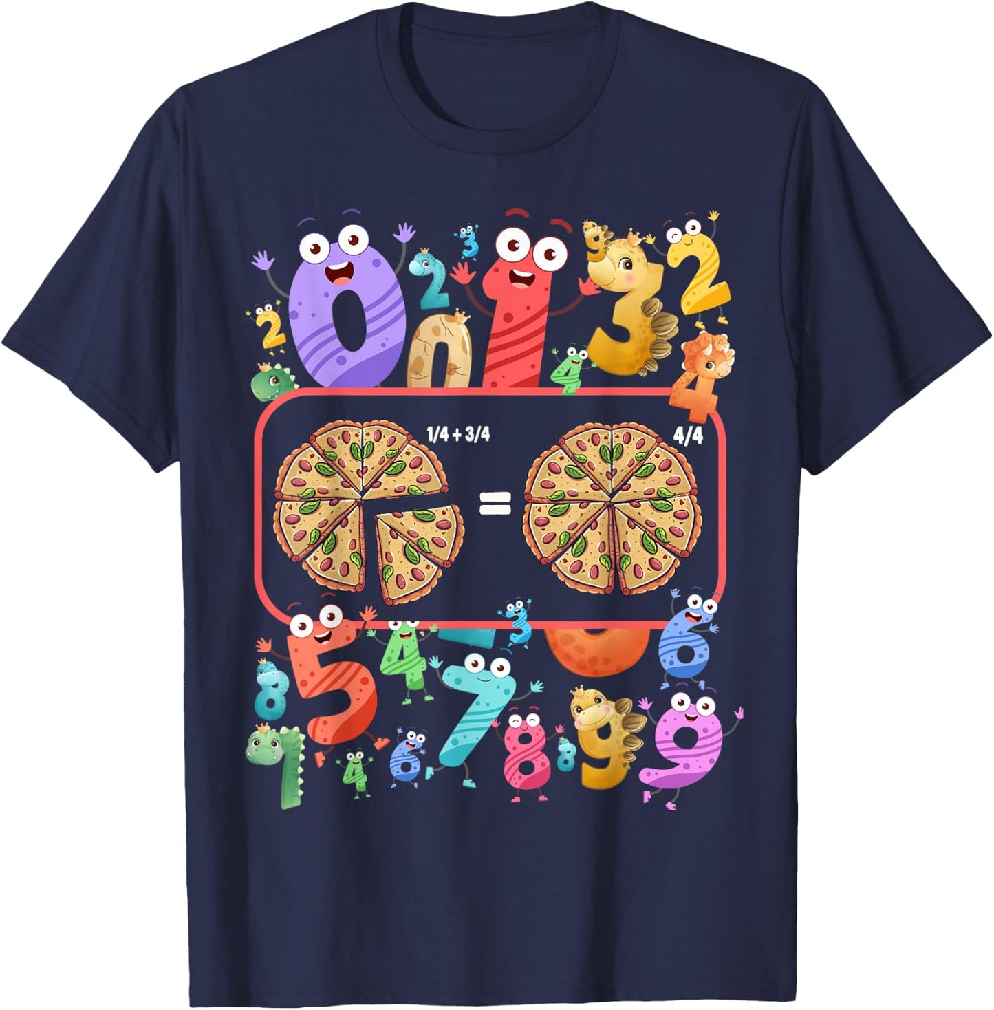 Maths Day Costume Idea For Kids & Pizza Numbers Fraction T-Shirt - T-Shirt | Navy
