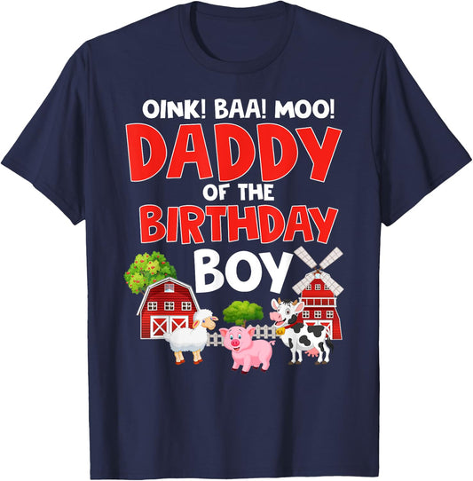 Daddy of The Birthday Boy Shirt Farm Animals Tractor Party T-Shirt - T-Shirt | Navy