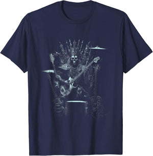 Halloween Skeleton Playing Guitar Throne Rock and Roll Band T-Shirt - T-Shirt | Navy