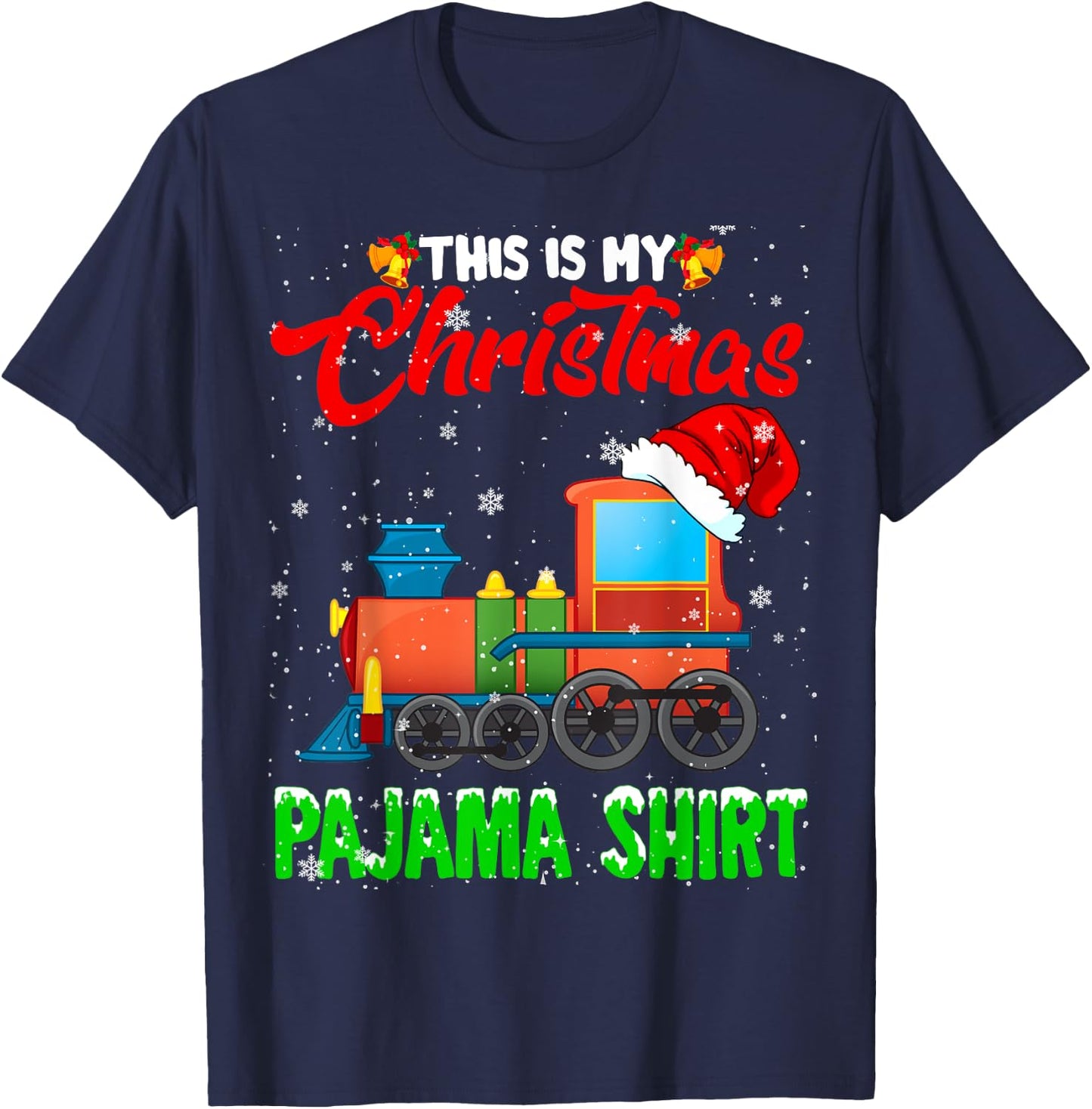 Christmas Pajama Funny Santa Train Farmer Kids Christmas T-Shirt - T-Shirt | Navy