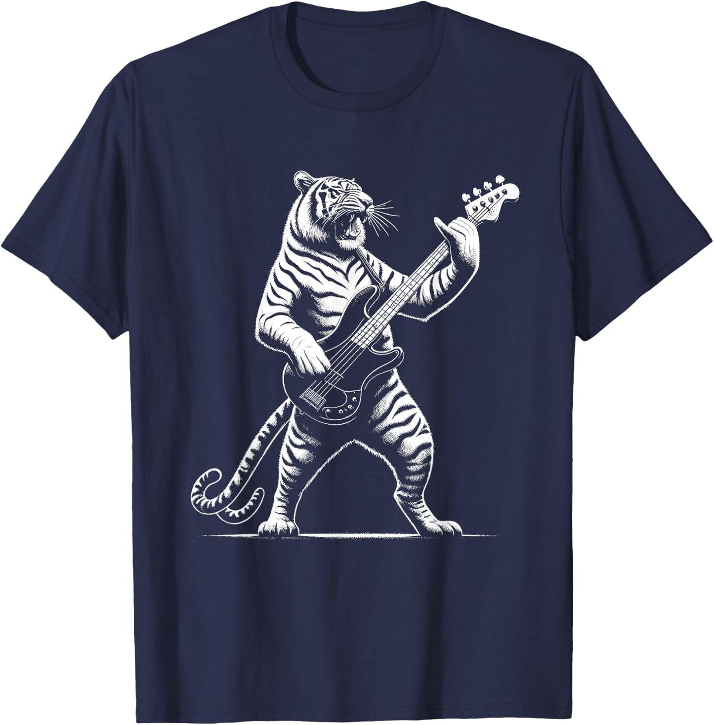 Rock n Roll Tiger Playing Guitar Funny Tiger T-Shirt - T-Shirt | Navy