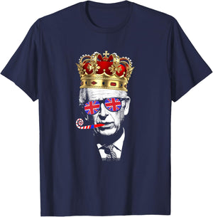 Party King, Funny Coronation King Charles Union Jack & Crown T-Shirt - T-Shirt | Navy