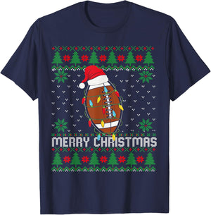 This is My Christmas Pjamama Football With Santa Hat Xmas T-Shirt - T-Shirt | Navy