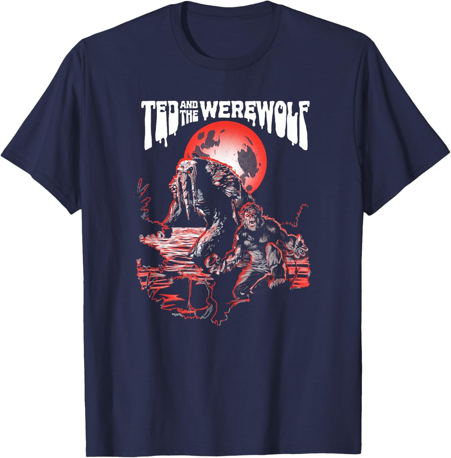 Marvel Werewolf by Night Ted And The Werewolf Comic Red T-Shirt - T-Shirt | Navy