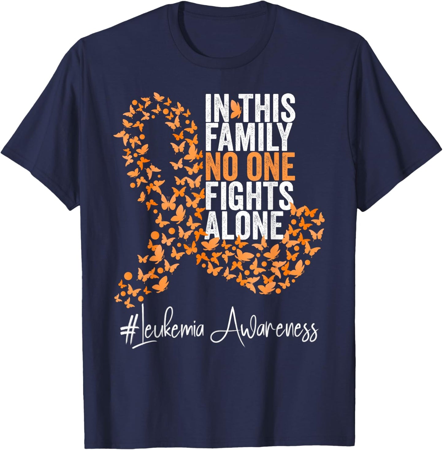 Leukemia Awareness Month Orange Ribbon Butterflies T-Shirt - T-Shirt | Navy