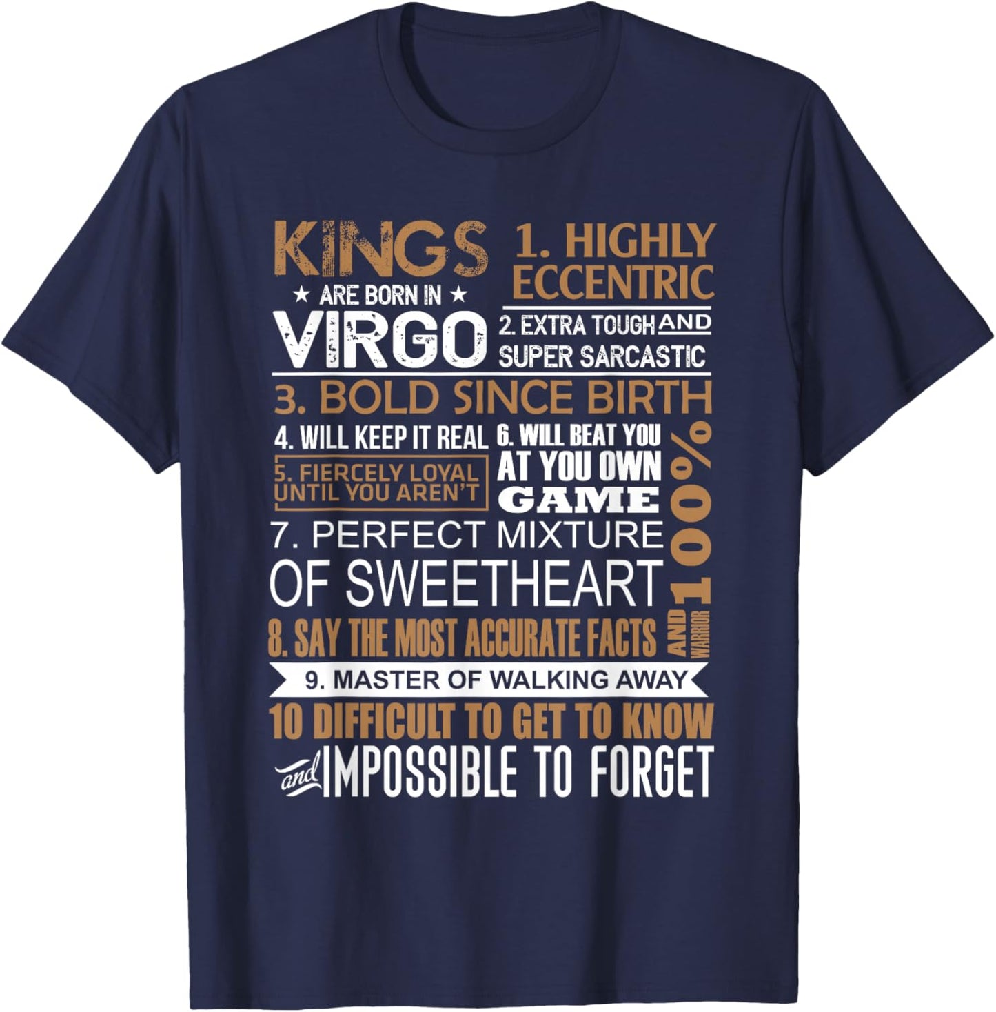 Kings Are Born In Virgo Birthday August September Gift Men T-Shirt - T-Shirt | Navy