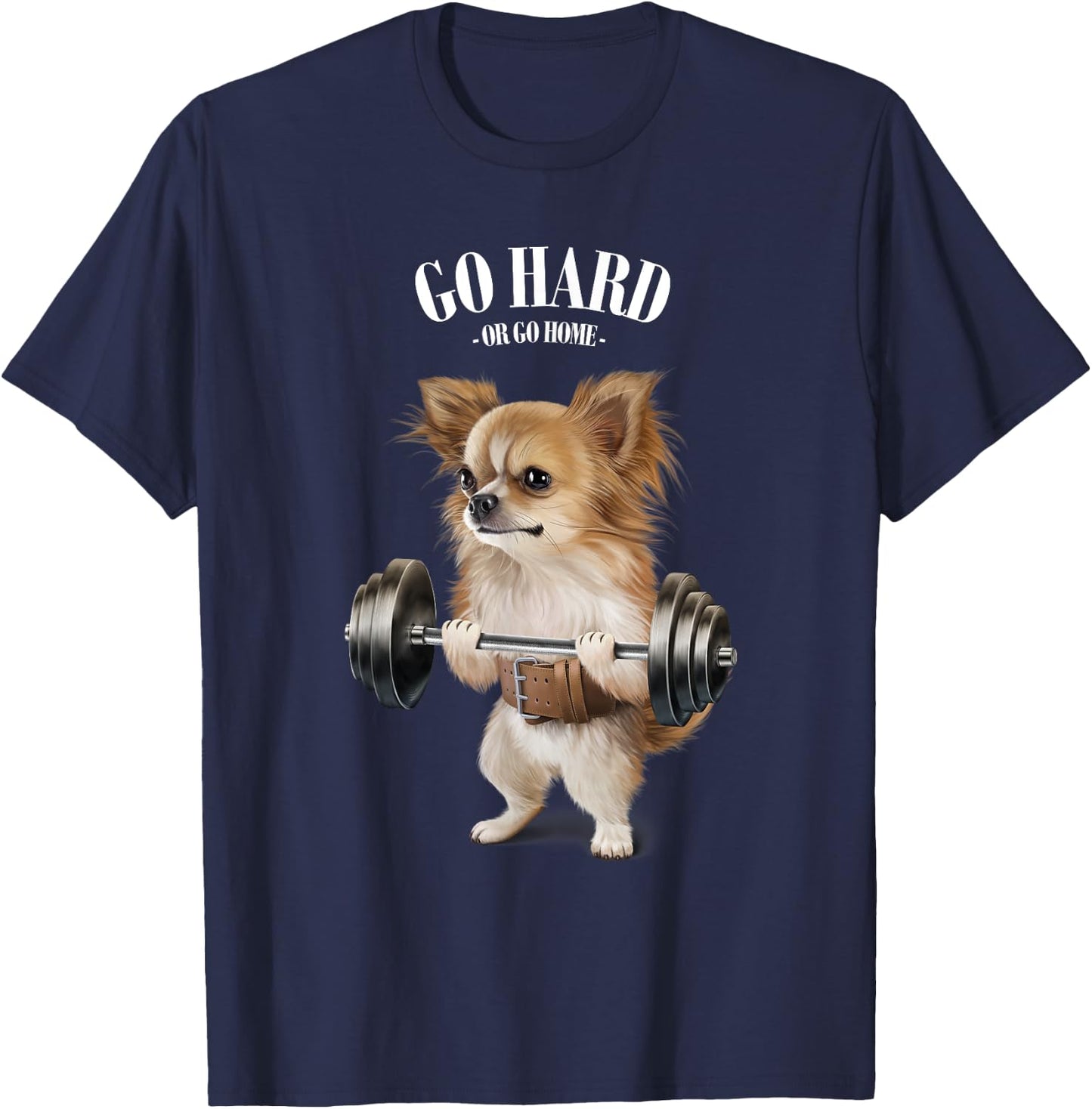 Chihuahua Dog Weightlifting in Fitness Gym Men Women Kids T-Shirt - T-Shirt | Navy