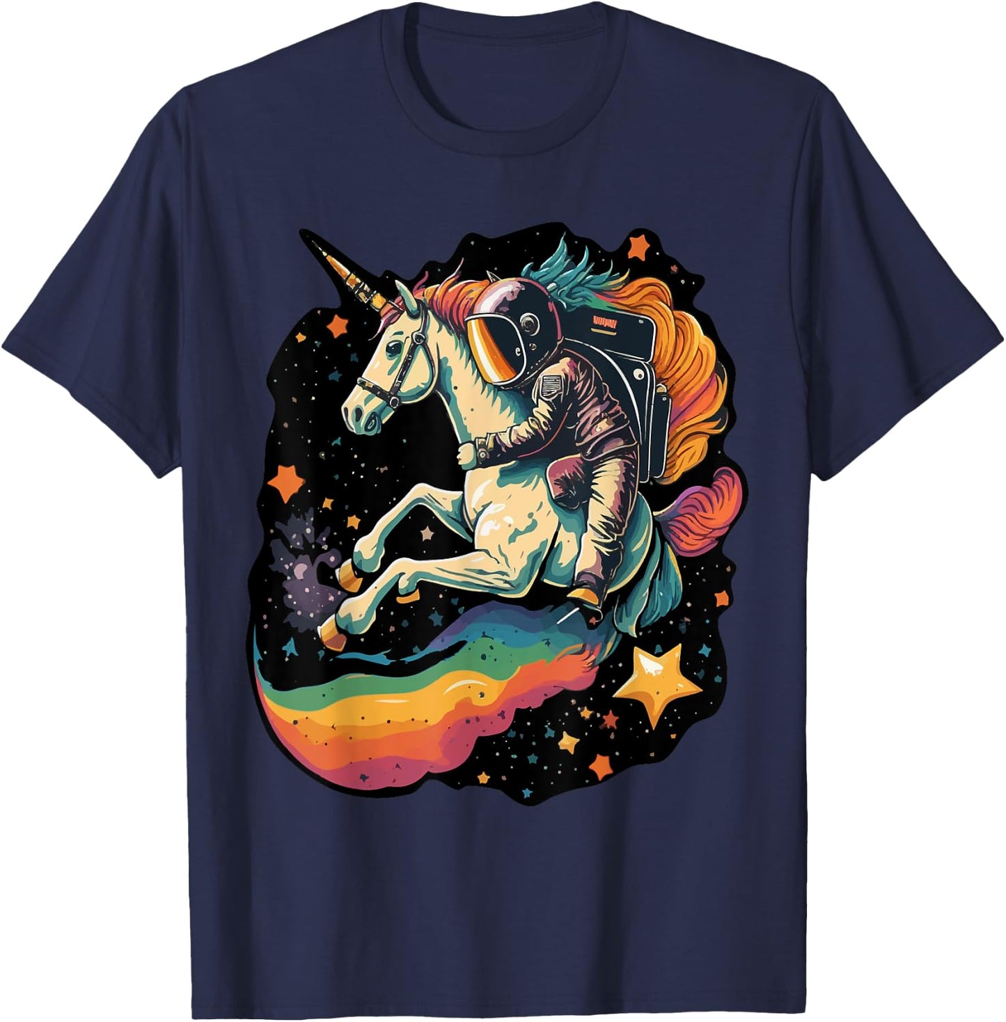 Cool Astronaut Spaceman Riding A Rainbow Unicorn In Space T-Shirt - T-Shirt | Navy