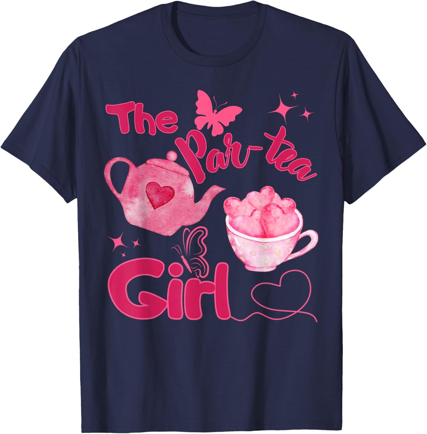 Par-tea Girl 2nd Birthday Teapot Tea for Two Bday Party T-Shirt - T-Shirt | Navy
